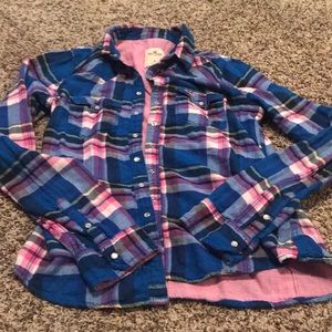 Blue pink plaid flannel from hollister